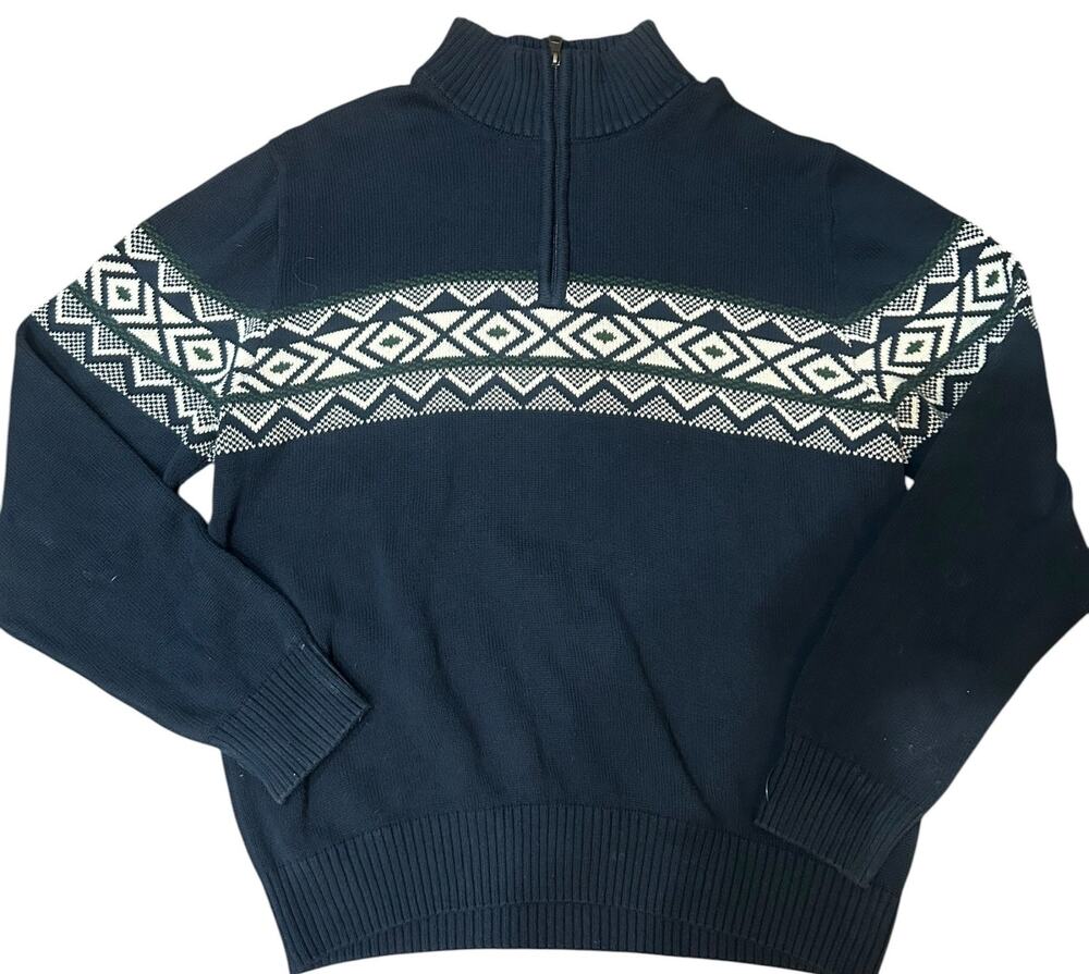 Weatherproof Vintage Men's Holiday Sweater 1/4 Zip Fair Isle Nordic Navy Size L